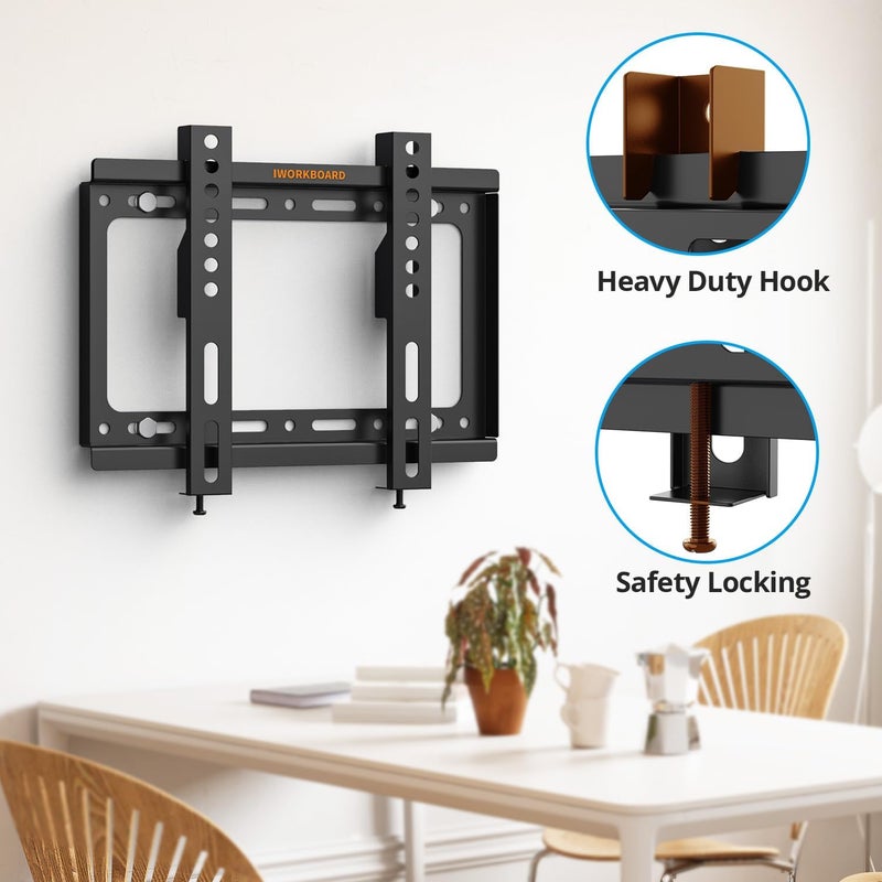 IWORKBOARD 24 27 32 40 inch Low Profile Fixed TV Wall Mount for 14-42 Inch Flat Screen, Small TV Mount，Monitor VESA Wall Mount Bracket, Fit Most 22 34 TVs, Max VESA 200x200mm, 66lbs, Single Stud - Image 4